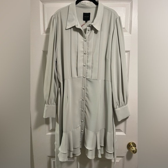 Alex Marie Women’s Jesse Long Sleeves Tie Waist Tiered Pleated Shirt Dress Sz 18 - Picture 2 of 14
